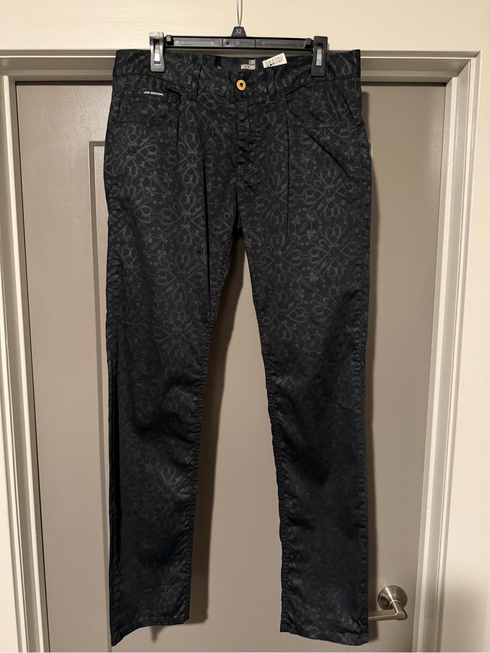 Love Moschino Black Slim Straight Jeans with Subtle Dark Pattern